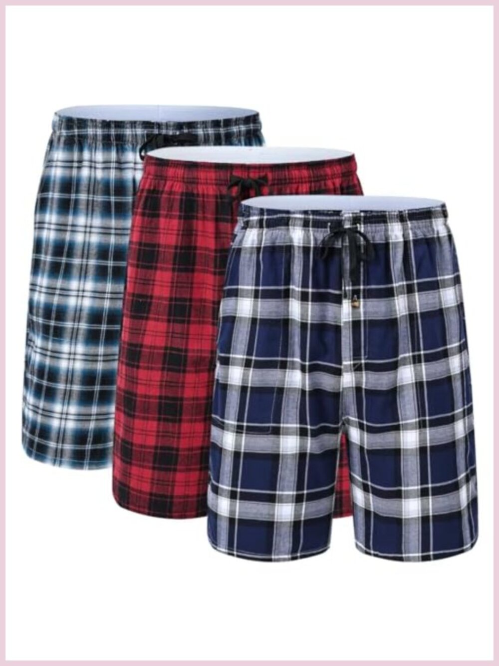 3 Pack Mens Cotton Pajama Shorts Plaid Sleep Lounge Bottoms